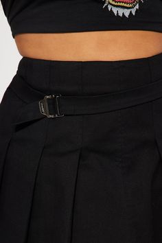 Available In Black. Skort Mini Skirt High Rise Pleated Detail Buckle Detail Back Zipper Closure Short Lining Medium Stretch 13" Front Length Self 97% Polyester 3% Spandex Lining 100% Polyester Imported | Buckle Down Pleated Mini Skort in Black size Small by Fashion Nova Black Skort, Pleated Mini Skirt, Black Fashion, Fashion Nova, Mini Skirt, High Rise, Mini Skirts, Buckle, Spandex