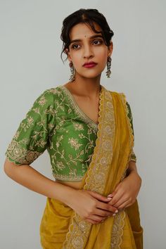 Mustard chanderi woven saree with dori hand embroidery. Comes with a blouse.
Components: 2
Pattern: Hand embroidered
Type Of Work: Dori
Neckline: Round
Sleeve Type: Half
Fabric: Chanderi
Color: Yellow
Other Details: 
Note : Outfit worn by the male model is not for sale.
Occasion: Sangeet - Aza Fashions Pista Green Chanderi Blouse Piece For Reception, Dola Silk Blouse For Reception And Transitional Season, Festive Semi-stitched Pista Green Blouse, Bollywood Style Raw Silk Blouse For Transitional Season, Chanderi Green Blouse For Reception, Green Chanderi Blouse For Reception, Navratri Raw Silk Pre-draped Saree With Unstitched Blouse, Festive Pista Green Blouse With Resham Embroidery, Transitional Raw Silk Pre-draped Saree