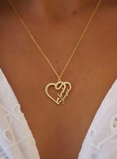 Cute and romantic personalized custom heart names necklace Handmade to order Your choice of finish and chain length Link style chain High quality stainless steel Names Necklace, Name Necklaces, Double Heart, Necklace Handmade, Name Necklace, Personalized Custom, Chain Lengths, Chain Length, Handmade Necklaces