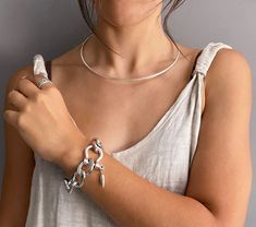 Womens Silver Minimal Open Neck Ring Slim Silver Sturdy - Etsy Greece Silver Chic Choker With Adjustable Chain, Chic Silver Choker With Adjustable Chain, Chic Silver Clavicle Chain Choker, Chic Silver Choker With Clavicle Chain, Chic Everyday Silver Jewelry, Modern Silver Choker With Adjustable Chain, Sleek Simple Jewelry As Gift, Sleek Simple Jewelry Gift, Chic Silver Choker As A Gift