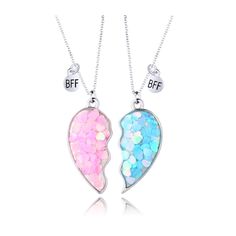 PRICES MAY VARY. 💕Best Friend Necklace💕Best friend is just like the stars, you don't always see them but you know that they are always there. Side by side or miles apart never feel that you are alone as we are always stick together in our heart. 💕Magnetic BFF Necklace💕Our friendship necklace set includes 2 matching half heart pendant, very beautiful glitter heart pieces inside in fresh pink and blue color. Magnetic attraction makes the half heart stay complete together while girls wearing th Cute Bff Jewelry, Moon Pocket Watch, Friendship Ideas, Bestie Things, Bff Necklace, Half Heart, Bff Jewelry, Best Friend Necklace, Magnetic Attraction