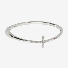 Features: In A Gift BoxCircumference: 7 1/2 InchJewelry Closure: Spring Ring ClaspShape: CrossStone Cut: RoundMetal Color: Silver ToneCare: Wipe CleanStone Type: 12 Cubic ZirconiaBracelet Type: Bangle BraceletsMetal: Pure Silver Over BrassCountry of Origin: Imported Bracelets Bangle, Pure Silver, Spring Rings, Bangle Bracelet, Jewellery And Watches, Bangle Bracelets, Gift Box, Bangles, Sparkle