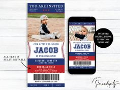 a baseball ticket with an image of a little leaguer on the front and back