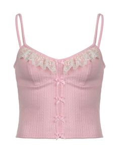 cutiekill-melanie-sweet-bows-camisole-om0306 Streetwear Basics, Chic Tank Tops, Crop Top Pink, Sleeveless Tops Summer, Y2k Fairy, Middle Age Fashion, Women Y2k, E Girl, Lace Splicing