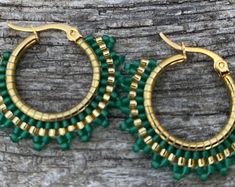 Green Hoop Earrings, Emerald Earrings, Elegant Beaded Hoop Earrings, Boho Hoop Earrings, Trendy Colorful Chunky Hoops, Earrings Gift - Etsy Gold Small Hoop Beaded Earrings For Festival, Nickel Free Green Small Hoop Beaded Earrings, Green Small Hoop Beaded Earrings With Tiny Beads, Green Small Hoop Earrings With Tiny Beads, Nickel-free Small Hoop Green Beaded Earrings, Green Nickel-free Small Hoop Beaded Earrings, Small Hoop Earrings With Gold Beads As A Gift, Handmade Small Green Hoop Earrings, Green Round Beads Hoop Earrings For Festivals