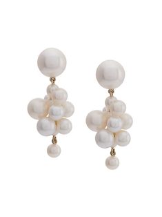 Sophie Bille Brahe 14kt yellow gold Botticelli earrings - White Pearl Cluster Earrings, Pearl Drop Earrings Gold, Sophie Bille Brahe, Drop Earrings Gold, Pearl Shop, Advanced Style, Pearl Cluster, Pearl Design, Yellow Gold Setting