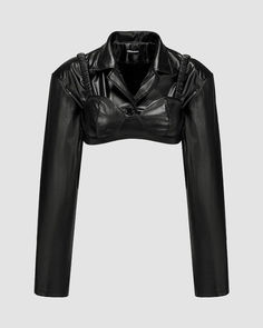 Details: Cropped long-sleeve jacket with pleather fabric. coming with a pairing braletTop Length: CroppedSleeve Length: Long SleevesMaterials:50% PU + 50% Spandex Black Leather Cropped Jacket, Y2k Fashion Aesthetic, Hip Hop Fashion 90s, Clueless Fashion, 90s Y2k Fashion, Bralet Tops, Elegant Nail, Emo Girl, Black Wardrobe