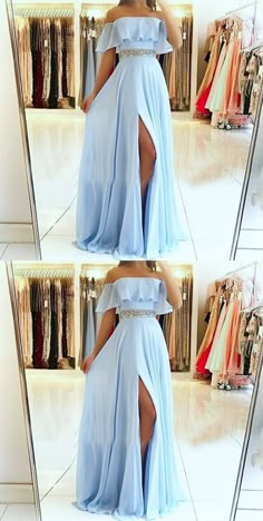 Sky Blue Prom Dress, Off Shoulder Evening Dress, Trendy Prom Dresses, Winter Formal Dresses, Prom Dresses For Teens, Cute Prom Dresses, فستان سهرة, Grad Dresses, Chiffon Prom Dress