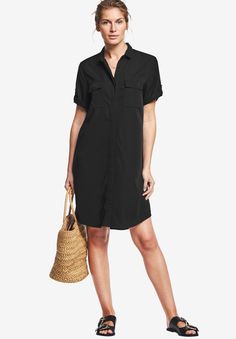 Button Front Linen Shirtdress by ellos®, FRESH POMEGRANATE Smart Casual Women Summer, Black Linen Shirt, Smart Casual Women, Tokyo Street Fashion, Hipster Grunge, Linen Shirt Dress, Button Front Dress, Swimsuits For All, Soft Grunge