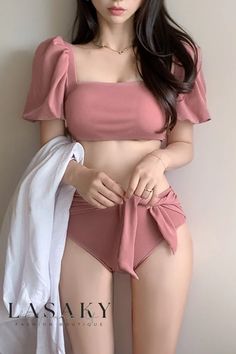 Lasaky - Womens Two-Piece High-Waisted Swimsuit with Arm Coverage Sleeves Sleeve Bathing Suit, Mode Grunge, Sleeve Swimsuit, Swimsuits Outfits, Pink Swimsuit, Modieuze Outfits, Swimsuits High Waisted, Cute Swimsuits, 여자 패션