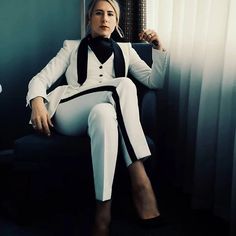 Pinterest Women In Mens Suits, Womens 3 Piece Suit, Wedding Pants, Black And White Suit, Tuxedo Women, Women Suits, White Tuxedo, Womens Dress Suits, Slim Fit Jackets