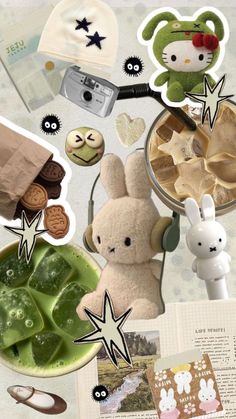 an assortment of items are arranged in the shape of animals and other things to be seen