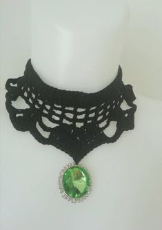 "Necklace Choker Crystal Necklace Black Choker Gift for her Black Necklace  Black Choker Crochet Necklace Green Necklace  Green Emerald Necklace Black Crochet choker with simulated green emerald silver tone metal pendant look great with black dress Green Emerald Simulated Size: (41cm) 16\" Pendant Size: (2.5cm) 1\"" Elegant Green Round Choker, Green Gothic Style Jewelry Gift, Handmade Gothic Choker As Gift, Green Gothic Jewelry Gift, Handmade Gothic Choker Gift, Gothic Green Jewelry For Gifts, Green Gothic Jewelry For Gifts, Handmade Gothic Choker For Gift, Green Clavicle Chain Choker Necklace