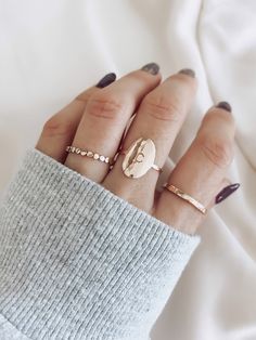 Large oval ring initial Stacked Rings, Initial A, Dainty Rings, Hand Rings, Letter Ring, Initial Ring, Hand Stamped Jewelry, Oval Rings, Custom Initials