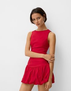 Balloon mini dress - Dresses - Women | Bershka Trending Sandals, Red Maroon, Socks And Tights, Beetlejuice, Blazer Coat, Jean Shirts, Skirt Pants, T Shirt Top, Jean Coat