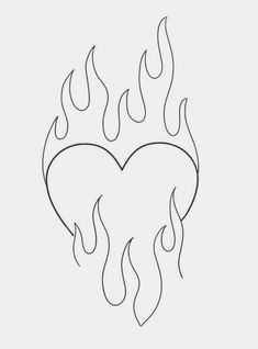 the outline of a heart with flames coming out of it's center, on a white background