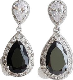 Formal Cubic Zirconia Clip-on Earrings, Elegant Pear-shaped Chandelier Earrings For Formal Occasions, Clip-on Drop Earrings For Bridal Evening, Classic Pear-shaped Earrings For Evening, Elegant Pear-shaped Chandelier Earrings, Pear-shaped Bridal Earrings For Evening, Elegant Formal Drop Bridal Earrings, Elegant Formal Bridal Drop Earrings, Elegant Drop Bridal Earrings For Formal Occasions