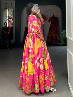 Introducing our mesmerizing pink floral printed silk festival wear gown, a stunning addition to your wardrobe for any special occasion. This fully stitched gown is made from luxurious silk fabric with intricate floral print work, making it a standout piece for festivals, events, or any function. The pink color adds a touch of femininity and elegance, while the 5-meter flair and 55-inch length create a graceful silhouette that is sure to turn heads.
When you wear this pink gown, you'll feel like Engagement Gown, Lehenga Crop Top, Lehenga Choli Wedding, Floral Lehenga, Party Wear Lehenga Choli, Reception Gown, Bollywood Lehenga, Cocktail Wear, Pink Gown