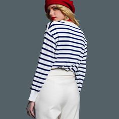 Navy and white striped light sweater top Crew neck Ribbed at collar and wrists True to size, slightly relaxed fit 60 % Polyester 40% Viscose Machine wash cold, lay flat or hang to dry The "Sailing Away Top,"is a timeless and effortlessly chic addition to your wardrobe. This navy and white striped light sweater top captures the essence of nautical charm, perfect for those breezy days by the waterfront or casual outings. Whether paired with your favorite jeans for a relaxed day out or layered for Light Sweater, Favorite Jeans, Lay Flat, Navy And White, Sweater Top, White Stripe, Sailing, Nautical, Essence