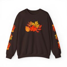 🍁 Embrace the Fall season with this gorgeous nature-inspired Autumn sweatshirt with a unique Autumn leaves design on the front, and on both sleeves, perfect for the Autumn wardrobe! Available in sizes S - 2XL CHOOSE FROM: ✨ Dark Chocolate ✨ White ✨ Black  🍁For an oversized fit, size up at least one or two sizes from your usual size. Size down for a snug fit. Many find their usual retail size works well for a typical unisex loose fit. Please refer to the size chart in the photos as a guide.  CA Brown Graphic Print Sweater For Fall, Brown Graphic Print Sweatshirt For Fall, Brown Crew Neck Sweatshirt For Fall, Casual Fall Tops With Plant Print, Fall Casual Sweatshirt With Plant Print, Casual Plants Print Sweatshirt For Fall, Fall Cotton Sweatshirt With Plant Print, Cotton Sweatshirt With Plants Print For Fall, Autumn Jumpers