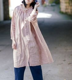 Pink linen shirt for woman,long sleeve linen top,linen tunic shirt,long caftan,spring top,linen maxi Lagenlook Linen Dress With Long Sleeves, Fall Long Sleeve Linen Dress, Lagenlook Long Sleeve Linen Tunic, Lagenlook Long Sleeve Linen Dress, Pink Linen Shirt, Linen Tunic Shirt, Maxi Tops, White Cotton Dress, Stylish Maternity