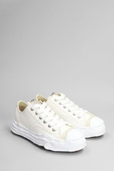 Hank Sneakers in white cotton, laces, logo on tab, rubber outsole, 100% canvas, Made in China | Mihara Yasuhiro Hank Sneakers in White Cotton | FW23/24 White Cotton, China, Sneakers, ? Logo, Lace, Canvas, White, Quick Saves