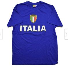 Italian Crest Blue Mens T-Shirt Size Medium Nwot Description: 100% Cotton Nw0t - 14.00 Euros - I Purchased This T-Shirt In Italy For My Son, And It Is Too Small. Measurements: Taken Flat Across T-Shirt Chest Measured Armpit To Armpit 19" Chest X 27" Length 062621 #687 Blue Crew Neck T-shirt With Screen Print, Blue Crew Neck Shirt With Screen Print, Blue Crew Neck T-shirt For Fan Merchandise, Blue Crew Neck Shirt With Letter Print, Blue Crew Neck Shirt With Logo Print, Pre-shrunk Blue Crew Neck T-shirt, Blue Short Sleeve Shirt For Fan Merchandise, Blue Shirt With Logo For Fan Merchandise, Blue Crew Neck T-shirt With Letter Print