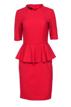 Current Boutique-Lafayette 148 - Red Short Sleeve Sheath Dress w/ Peplum Sz 4 Pumps For Work, Peplum Designs, Sparkly Heels, Professional Wardrobe, Red Shorts, Red Blouses, Carolina Herrera, Cocktail Party, Sheath Dress