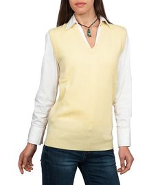 sweater vest 28.00 + $13.00 shipping. http://www.amazon.com/Wool-Overs-Womens-Lambswool-Sweater/dp/B00CI974F0/ref=sr_1_135?s=apparel&ie=UTF8&qid=1405397024&sr=1-135&keywords=yellow+sweater+vest Yellow Sweater Vest, Lambswool Sweater, Yellow Sweater, Lemon Yellow, Sleeveless Sweater, Peplum Top, Cardigans, Sleeveless Top