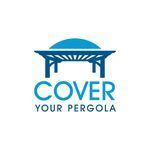 the cover your pergola logo is shown in blue and white, with an image of