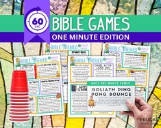 the bible game is shown with text that reads, one minute addition to goliath ping pong bounce