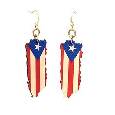 the american flag earrings are hanging from gold hooks