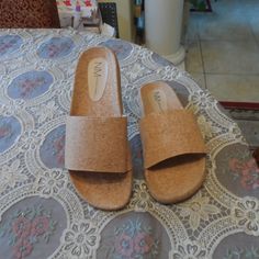 This Neiman Marcus Beige Slides Are Made Of 100% Genuine Cork That Give Them A Cool, Sporty Feel. They Have Rubber Soles And Ergonomic Insoles. Wear Yours Poolside Or While Walking Around The City. Size 10m. New, Never Worn. Sorry, No Box. Come From A Smoke Free Home. Spring Cork Heels With Round Toe, Spring Beach Wedge Sandals With Cork Material, Spring Beach Cork Wedge Sandals, Vacation Slip-on Wedge Sandals With Cork-bed Midsoles, Summer Cork Wedge Sandals With Open Toe, Summer Open Toe Cork Wedge Sandals, Spring Cork Wedge Sandals With Round Toe, Summer Closed Toe Sandals With Ortholite Insole, Casual Cork Wedge Sandals For Summer