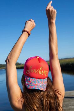 Experience the ultimate in style and comfort with our Sunshine Adjustable Trucker Hat! Perfect for beach days or any occasion, this hat features a soft neoprene top and breathable mesh to keep you looking cute and feeling cool all day long, even on hot, sunny days. The floral printed bill and matching mesh add a pop of color that's undeniably adorable, making this hat a must-have accessory for any season! Printed front and bill, adjustable snap back, terry cloth trim, mesh back Dries fast Cotton Boho Tent, Rolling Tote Bag, Preppy Things, Boho Bandeau, Rolling Tote, Ponte Vedra Beach, Hair Accessories Boho, Cozy Hat, Happy Friends