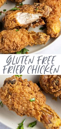 two plates with fried chicken on them and the words gluten free fried chicken