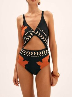 None Black Cutout Swimwear For Summer, Summer Black Cutout Bodysuit, Black Cutout Bodysuit For Poolside, Chic Black Beach Bodysuit, Chic Black Bodysuit For Beach, Chic Black Bodysuit For The Beach, Black Cutout Bodysuit For Spring, Spring Black Cutout Bodysuit, Black One-piece Bodysuit For Vacation