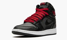 The Air Jordan 1 GS “Black Satin” is the youth sizing of lifestyle-focused high-top featuring a premium finish applied to its upper.  Now firmly entrenched as one of streetwear’s most essential styles, the high-top Jordan 1 is more at home on the streets than the courts these days, and the materials used on this colorway speak to that sentiment.  A black satin material is applied to the toe, mid-panel and collar.  Black leather overlays appear on the forefoot, toe cap, collar and heel.  Tonal si Streetwear Mid-top Custom Sneakers With Laces, Mid-top Custom Sneakers With Boost Midsole For Streetwear, Custom Mid-top Sneakers With Boost Midsole For Streetwear, Urban High-top Fade-resistant Basketball Shoes, Custom Sporty High-top Sneakers For Streetwear, Mid-top Fade-resistant Basketball Shoes For Streetwear, Black High-top Basketball Shoes With Gum Sole, High-top Custom Sneakers With Boost Midsole For Streetwear, Streetwear Basketball Shoes With Rubber Sole