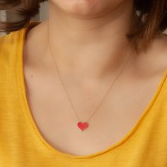 14K 18K Solid Gold Enamel Heart Necklace, Dainty Enamel Gold Heart Necklace, Minimalist Heart Charm Necklace is a Birthday Gift for Her Material: Solid Gold, real gold (not gold-filled or no gold plated) Available gold karat: 14K Gold (585) ask for 18K gold Available gold color: Yellow, rose, and white Avg. Chain thickness: 0.84 mm Heart charm height: 11 mm Heart charm width: 13 mm The sizes of the charms may differ slightly due to handwork. You can personalize your necklace length. Necklace len Heart Charm Necklace, Gold Heart Necklace, Necklace Minimalist, Birthday Gift For Her, Necklace Dainty, Gold Enamel, Gold Heart, Heart Of Gold, Birthday Gifts For Her