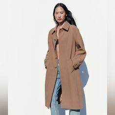 Zara Oversized Caramel Colored Coat Spring Gabardine Outerwear For Daywear, Brown Gabardine Outerwear For Spring, Brown Gabardine Outerwear, Spring Brown Gabardine Outerwear, Classic Zara Outerwear For Everyday Wear, Classic Everyday Zara Outerwear, Zara Spring Outerwear For Everyday, Classic Everyday Outerwear By Zara, Zara Classic Everyday Outerwear