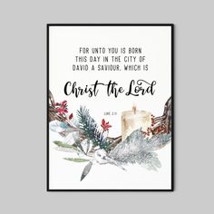 a christmas card with the words christ the lord and an image of a candle on it