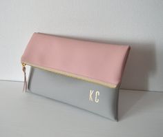 light pink and grey wristlet fold over clutch Fold Over Clutch, Foldover Clutch, Wedding Accessory, Printed Clutch, Pretty Bags, Monogram Prints, Personalized Monogram