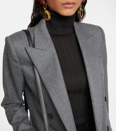 Double-breasted wool blazer in grey - Saint Laurent | Mytheresa Classic Fall Blazer Dress For Formal Occasions, Classic Fall Formal Blazer Dress, Winter Workwear Blazer With Double Button Closure, Classic Double Breasted Suit For Fall, Classic Double Breasted Suit For Fall With Hidden Buttons, Fall Blazer With Double-breasted Button And Notch Lapel, Structured Fall Suits With Button Closure, Fall Notch Lapel Double-breasted Blazer, Fall Structured Suit With Button Closure