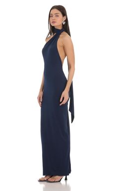 One Shoulder Scarf Strap Maxi Dress in Navy | LUCY IN THE SKY Shoulder Scarf, Dress With Scarf, Wide Leg Pants Jeans, Upf Clothing, Spring Formal, Maxi Bodycon Dress, Strap Maxi Dress, Casual Day Dresses, Semi Formal Dresses