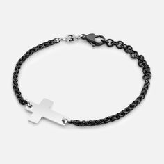 Men's Cross Bracelet Chain Christian Bracelet Religious - Etsy Bosnia and Herzegovina Black Metal Chain Bracelet For Gift, Black Metal Chain Bracelet As A Gift, Gift Black Metal Chain Bracelet, Black Stainless Steel Wristband, Minimalist Black Bracelet Jewelry, Adjustable Minimalist Gunmetal Bracelet, Black Chain Bracelet With Adjustable Stainless Steel Clasp, Adjustable Black Chain Bracelet With Stainless Steel Clasp, Black Stainless Steel Bracelet Wristband