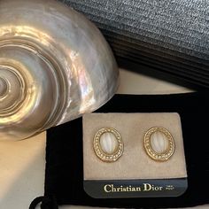 Christian Dior Earrings - Gold Camphor Glass & Chrystal Earrings - Vtg 90s Nos Beautiful Vintage Christian Dior Earrings Are Gold Tone Metal With Camphor Glass And Crystal Stones In A Beautiful Oval Design. 14k Gold Posts. Dior Posts Are Well Designed And Very Comfortable To Wear. These Are An Exquisite Classic Style. Very Rare And Hard To Find. Vintage 1990s. They Are In Excellent Nos Condition And Have Never Been Worn. Nos Means New Old Stock . Fyi Christian Dior Did Not Sign Their Pierced Earrings. The Same Styles In Clip Earrings Are Signed On The Back Of The Clip Mechanism. These Are 100 Percent Authentic. I Worked For Christian Dior For Several Years In The 1990s When I Acq Christian Dior Earrings, Dior Earrings, Dior Jewelry, Vintage Christian Dior, Crystal Stones, Clip Earrings, Pierced Earrings, 100 Percent, Gold Tone Metal