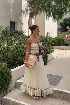 Maidens Tie Detail Overlock Maxi Skirt Cream Maxi Length Skirt, Matching Set Maxi Skirt, Top And Skirts Outfit, Long Dress Vacation Outfit, Drawstring Maxi Skirt, Black Women Skirt Outfits Summer, Outfits To Mexico, Euro Summer Aesthetic Outfits, Italy Looks Summer