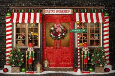 Santa's Workshop Nutcracker Christmas Backdrop Santa Picture Backdrop, Workshop Background, Santa Workshop, Picture Backdrop, Brick Backdrops, Christmas Backdrop, Santa Photos, Santa Pictures, Santa's Workshop