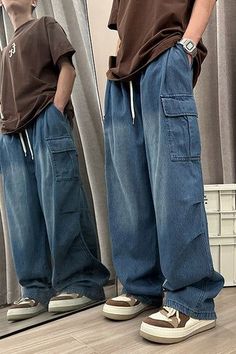 Baggy Cargo Jeans For Outdoor, Casual Cotton Jeans For Big And Tall, Casual Outdoor Jeans, Casual Big And Tall Cotton Jeans, Casual Full-length Outdoor Jeans, Casual Full Length Jeans For Outdoor, Casual Denim Pants For Outdoor, Casual Big And Tall Pants With Pockets, Casual Big And Tall Pants