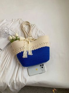 BirdinBag - 2023 Fashionable Womens Woven Summer Beach Tote Bag | Spacious, Pendant-free Shoulder Bag for Travel Trendy Large Capacity Blue Crochet Bag, Blue Casual Satchel For Summer, Blue Large Capacity Beach Bag For Spring, Trendy Blue Large Capacity Straw Bag, Trendy Blue Straw Bag With Large Capacity, Blue Large Capacity Crochet Bag For Summer, Blue Large Capacity Crochet Shoulder Bag, Blue Crochet Bag With Large Capacity For Daily Use, Large Capacity Blue Crochet Bag For Summer