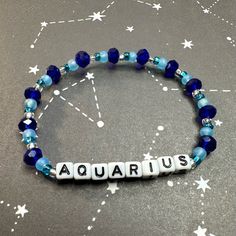 Handmade Beaded Stretch Bracelet With Glass Beads. Aquarius Aquarius Bracelet, Preppy Bracelets, Bead Making, Astrological Sign, Necklace Diy, Jewelry Beaded, Beaded Stretch Bracelet, Astrology Signs, Jewellery Making